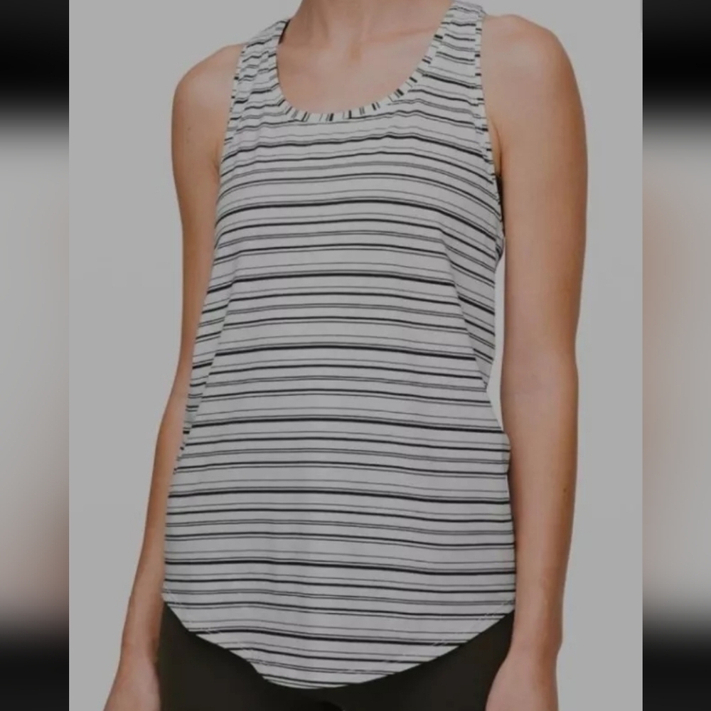 Lululemon Small Love Tank Pleated Cut Back Stripe White Black Sz 6